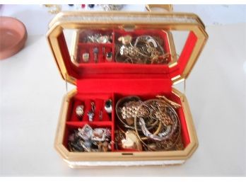 Jewelry Box, White Satin , Gold Trim, Jewelry Inside