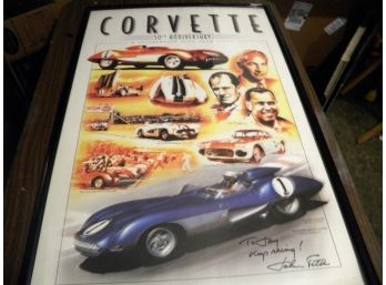 Corvette Auto Racing Poster, Signed By John Fitch