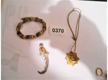 Platinum & Gold Bird Pin From Guatemala, Gold Necklace & Pendant - Lot 370