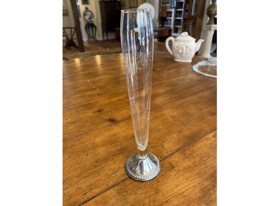 Duchin Weighted Sterling Silver Etched Glass Bud Vase