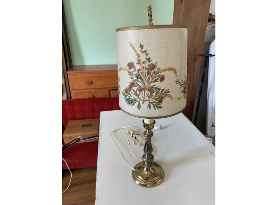 Brass Lamp With Raised Floral Shade