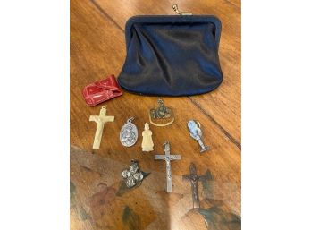 Lot Of Small Religious Figures, Pins, And Charms