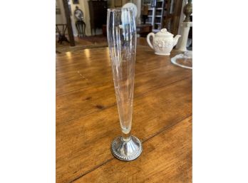 Duchin Weighted Sterling Silver Etched Glass Bud Vase