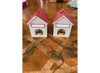 Two Ceramic Mini Dog Houses Pencil Holders?