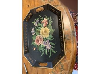 Vintage Hand Painted Tole Ware Floral Tray