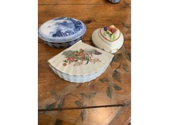 3 Cute Trinket Boxes, Peacocks,  Chinese Village And A Heart