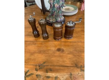 Two Sets Of Wooden Salts And Pepper Grinders
