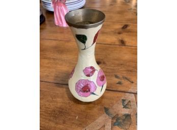 Vintage Floral Brass Cloisonn Floral Vase
