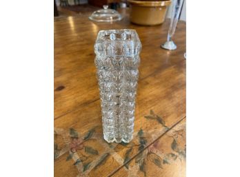 Clear Rectangular Cut Glass Bud Vase 7 Inches Tall