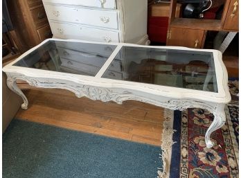 Shabby Shic Glass Top Coffee Table, Detailed Carvings.