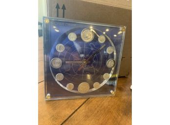 1964 Silver Orbit Clock, Silver Half Dollars, Quarters And Dimes