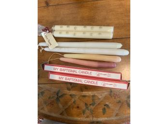 Lot Of 8 Tapered Candles Including Two Baptismal Candles