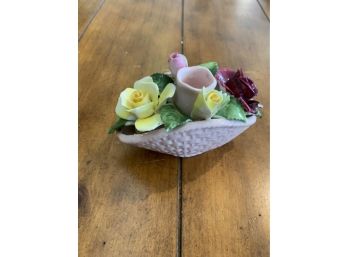 Radnor England  Porcelain Flower Basket Candle Holder