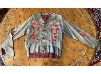 Unique Vintage Chinese Silk Embroidered Button Down Shirt