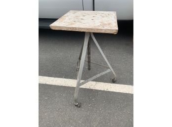 Industrial Adjustable Work Table With Triangle Iron Base, On Wheels.