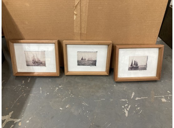 3 Framed Tulla Booth Lithographs Ships At Sea. Great Size