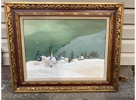 Beautiful Snowy Winter Landscape Painting On Canvas With A Great Frame