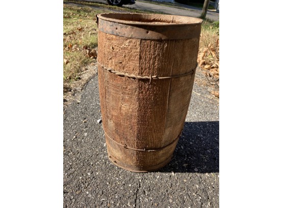Antique Small Wooden Barrel With Iron Straps Good Condition!