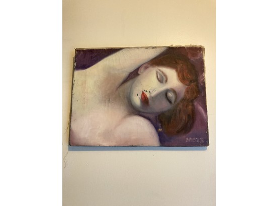 Vintage Signed Oil On Canvas Of A Nude Woman Signed Spiegler?