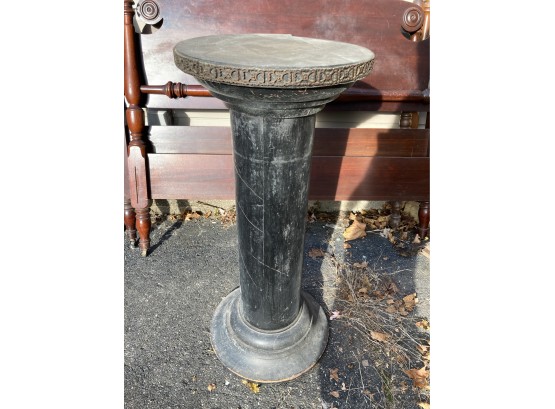 Large Wooden Pedestal With Brass Design And Swivel Top