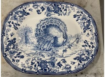 Beautiful Royal Staffordshire English Thanksgiving Blue And White Turkey Platter