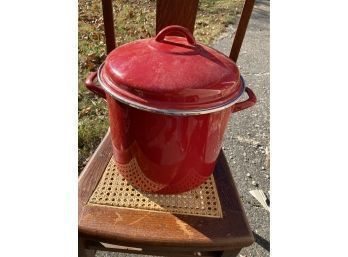 Vintage Large Red Enamel Cooking Pot