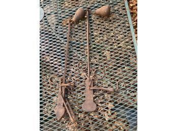 Two Antique Kitchen Hanging Scales With Cast Iron Weights