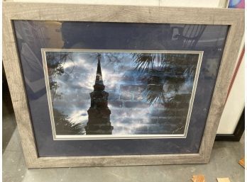 Unique Church Steeple Signed Lithograph Framed And Double Matted