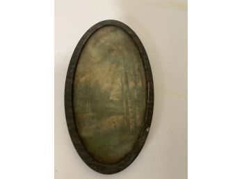 Antique Forest Picture In Wooden Frame Barn Find As Found!