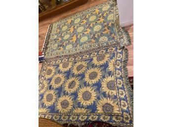 2 Beautiful Woven SunfloweR Blankets In Excellent Condition