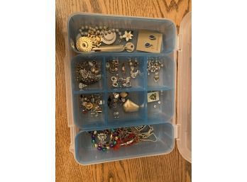 Large Lot Of Misc Vintage Costume Jewelry With Divided Case, Earrings, Bracelets, Watch, Pins, & More!
