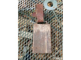 Antique Homemade Rectangle Cow Bell With Leather Strap Great Rustic Country Item