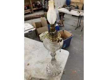 Electrified Oil Lamp On Twirled Glass Base