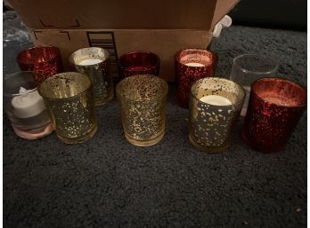 Lot Of 10 Festive Candles And Candle Holders