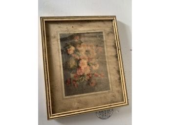Flower Picture In Wooden Frame. Barn Find As Found!