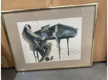 Meiersdorff Ink And Watercolor Lithograph Playing The Piano  Signed Framed And Matted