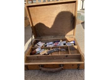 Antique Painters Wooden Box Carrying  Case With Paints!