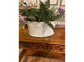 Ceramic Plant Holder With Faux Floral Arrangement