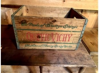 ANTIQUE QUEVIC VICHY SARATOGA SPRING Water  NEW YORK Wooden Crate