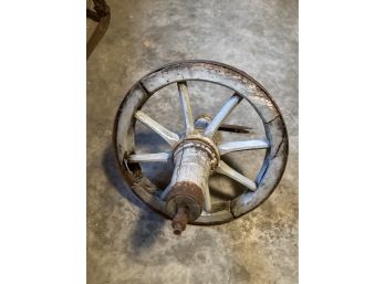 Antique Wooden Wheel With Wooden Spokes With Iron Band And Hub , Great Look!