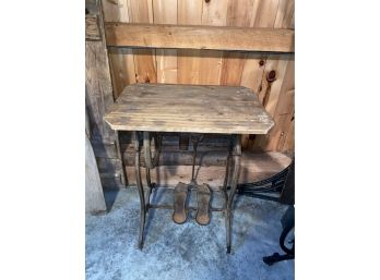 Unusual Cast Iron Sewing Machine Base With Wooden Top!