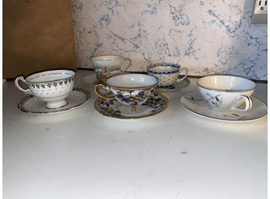 Lot Of 5 Teacups & Saucers, Including Fine Bone China