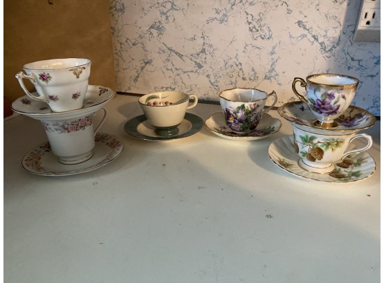 Lot Of 6 Fine Teacups & Saucers, Mostly English, Some Antique