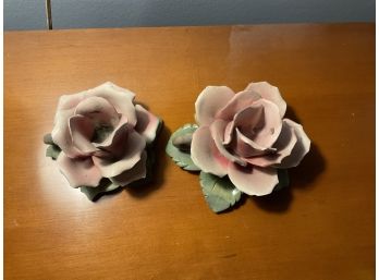 Pair Of Italian Capodimonte Style Flower Candle Holders