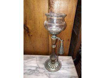 Unique Wood Metal And Glass Candle Holder With Candle Snuffer