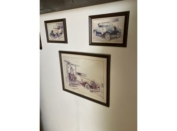 3 Vintage Prints Of Classic Cars