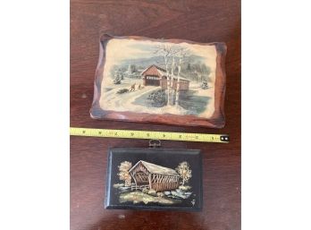 2 Wooden Covered Bridge Wall Plaques