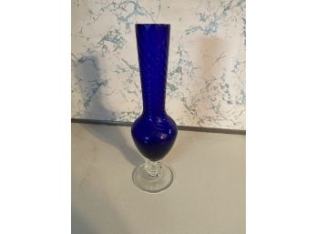 Hand Blown Blue Glass Vase With Gorgeous Swirl