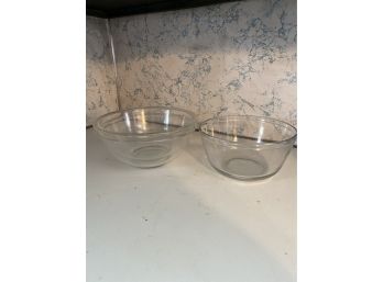Lot Of 3 Vintage Clear Glass Mixing Bowls - 2 Pyrex 1 Anchor Hocking
