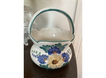 Hand Painted Ceramic Floral Basket